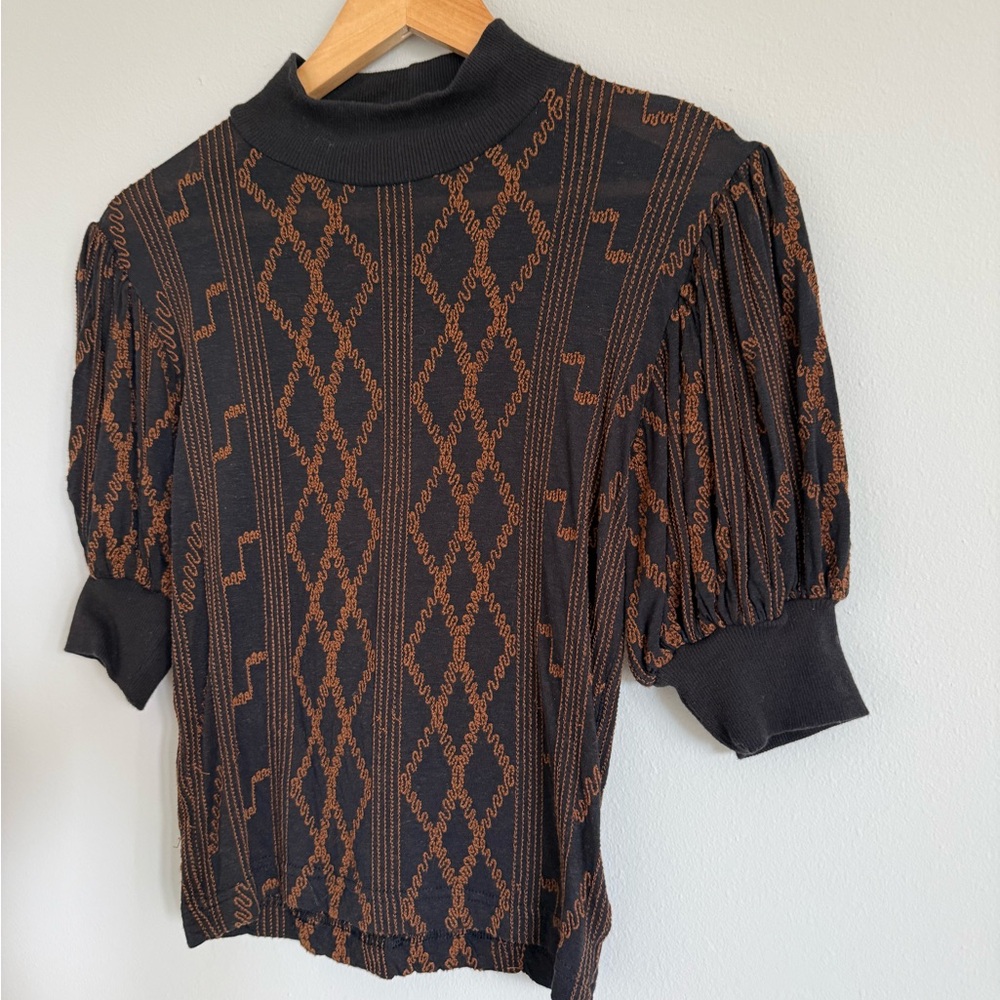 Free People Embroidered Puff Sleeve Top - Picture 3 of 7